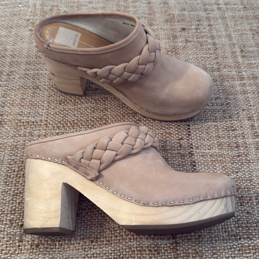 Dolce Vita Wood Clog Me Light Cream Suede Braided Leather Size 8.5